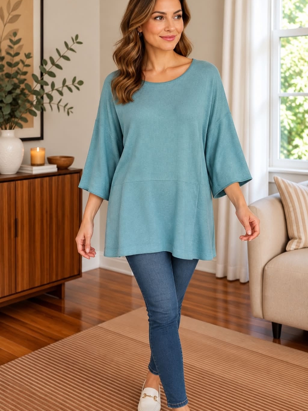 Relaxed Scoop Neck Tunic in Seafoam Blue